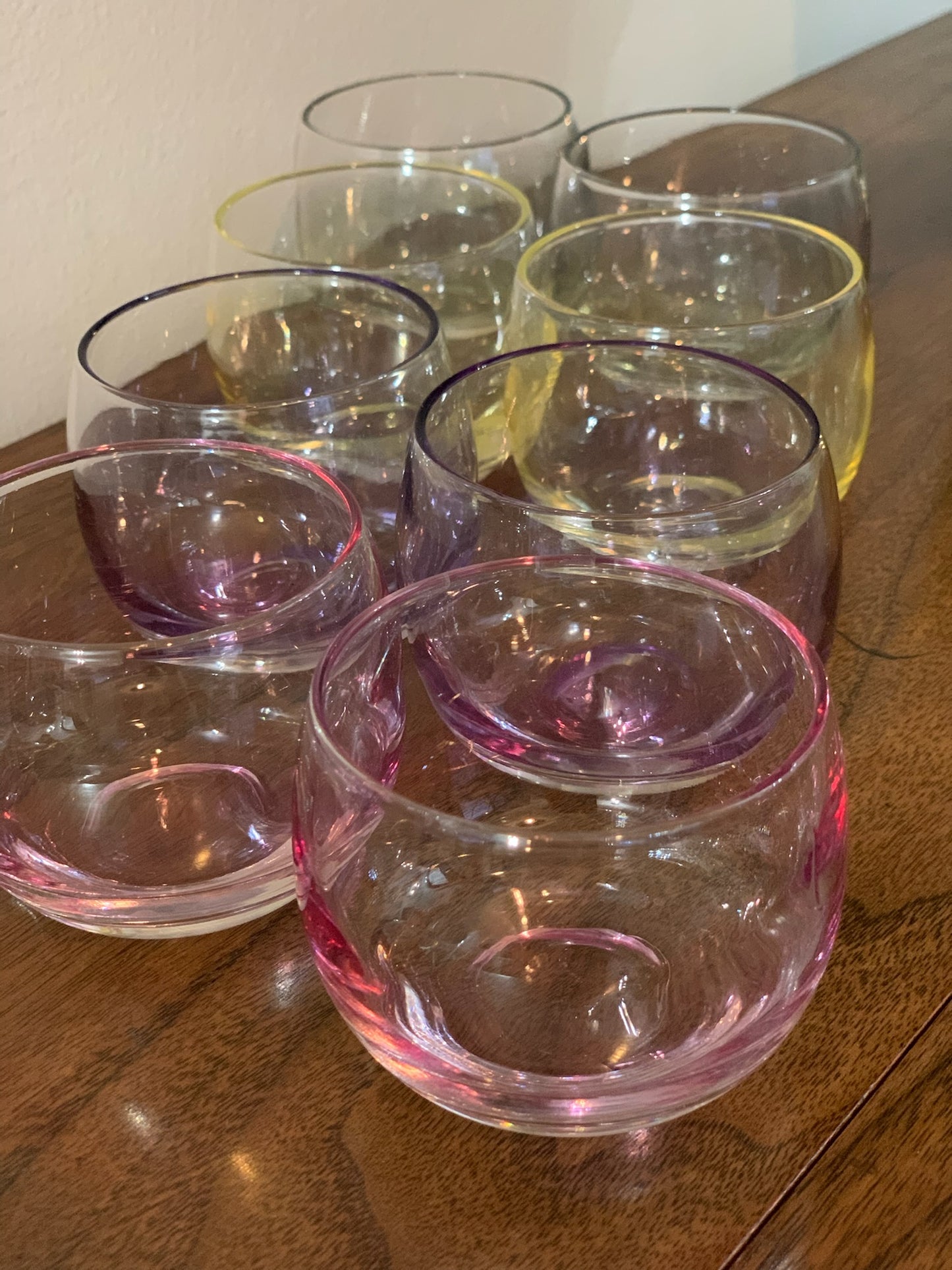 Federal Glass Sheer Rim Roly Poly In original Box from 1966. 8 IN BOX multicolored gem-tone (OTTV 2147.4) sold as an in box set