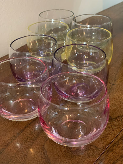 Federal Glass Sheer Rim Roly Poly In original Box from 1966. 8 IN BOX multicolored gem-tone (OTTV 2147.4) sold as an in box set