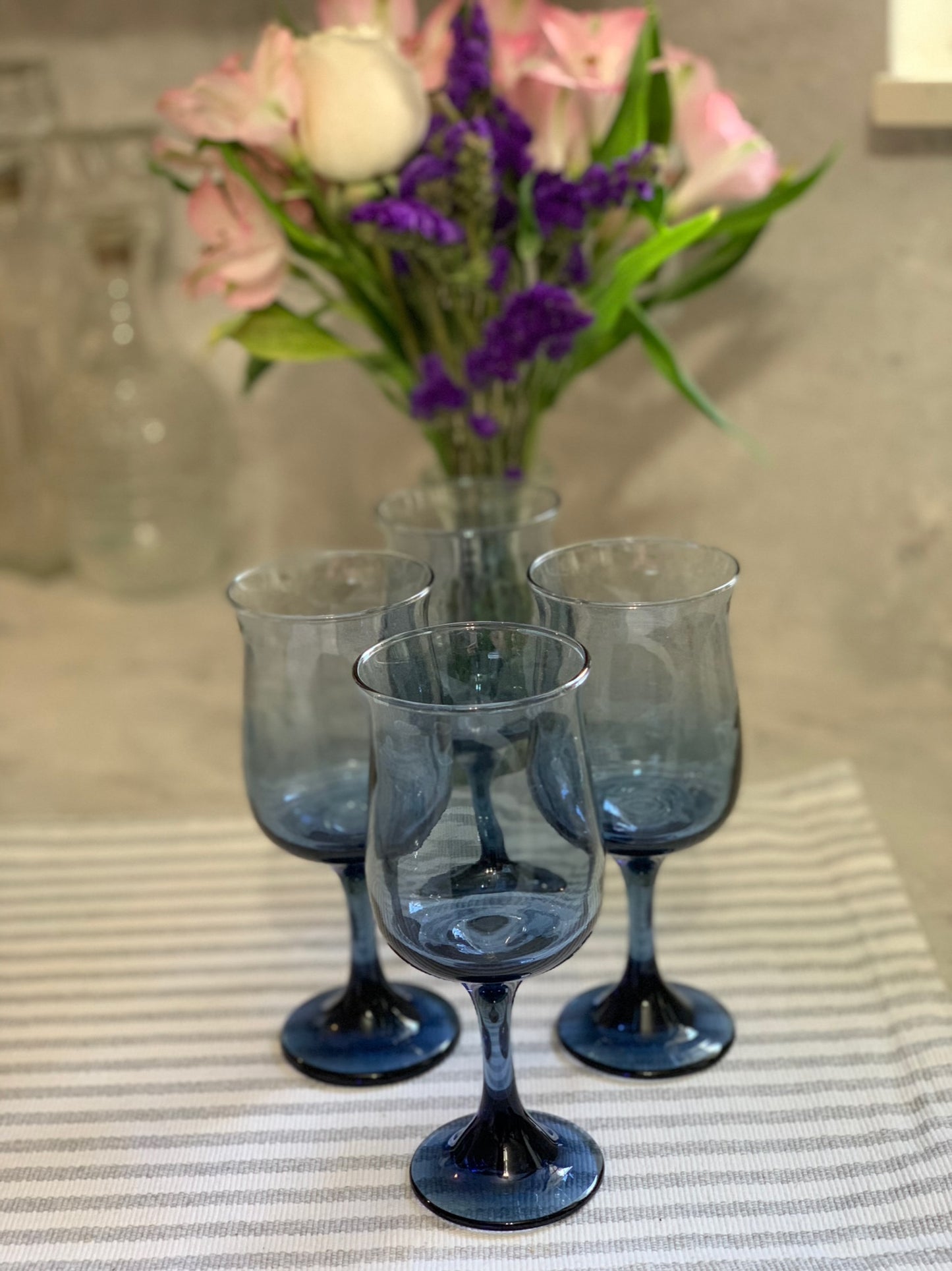 Libbey Dusky Blue Conneseur flared rim wine tulip glasses (OTTV 1455) priced individually, 2 available