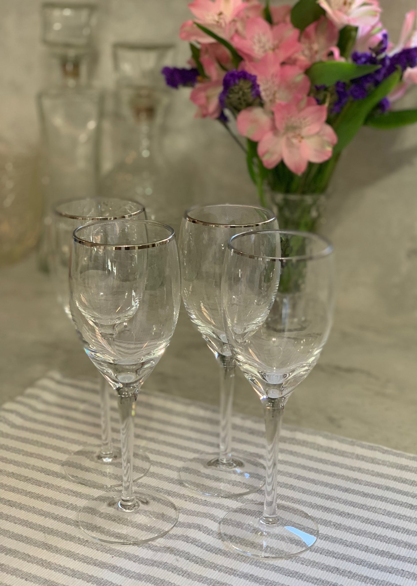 Silver Rim wine Goblet pair (OTTV 1201) sold in PAIRs (one pair left)