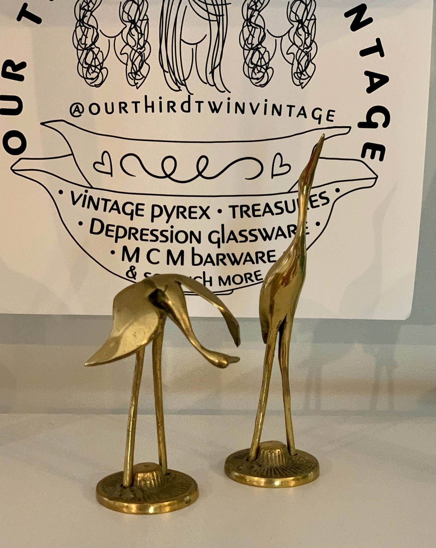 Brass MCM bird statues, priced as a set - 6.5" & 7.5" tall respectively