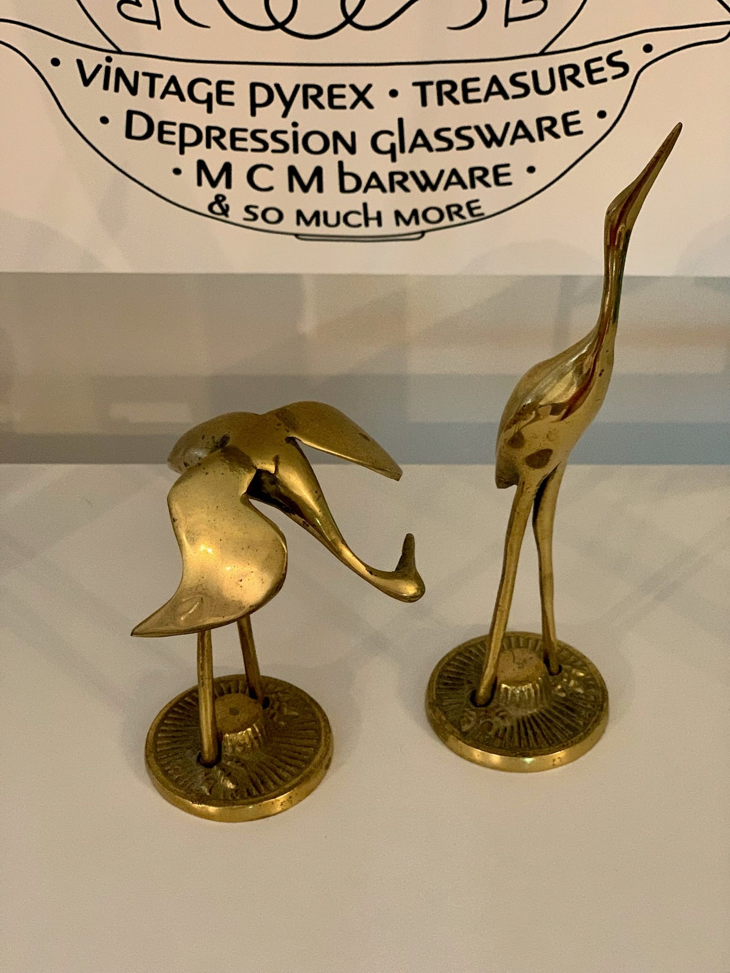 Brass MCM bird statues, priced as a set - 6.5" & 7.5" tall respectively