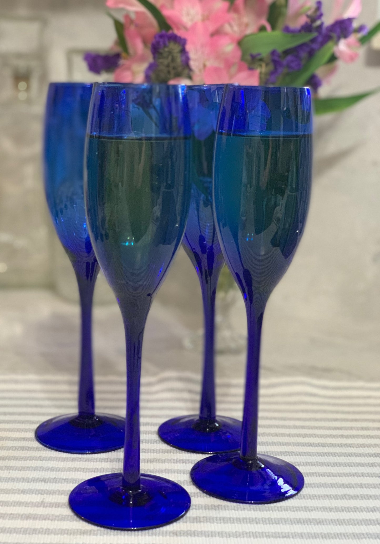 Cobalt Blue PAIR champagne flutes (OTTV 1435) (Handblown?) priced as a pair