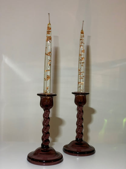 Amethyst twisted stem pair of candle sticks GLOWS (OTTV 2939.4) priced as a set