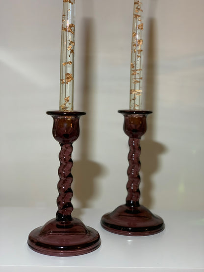 Amethyst twisted stem pair of candle sticks GLOWS (OTTV 2939.4) priced as a set