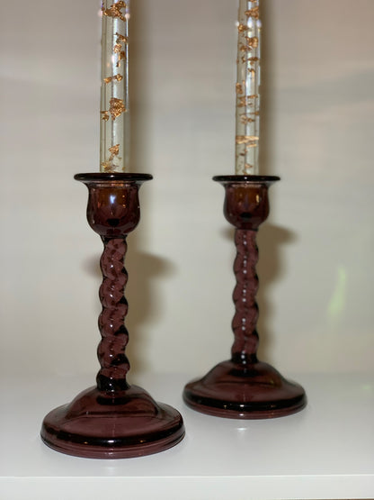 Amethyst twisted stem pair of candle sticks GLOWS (OTTV 2939.4) priced as a set