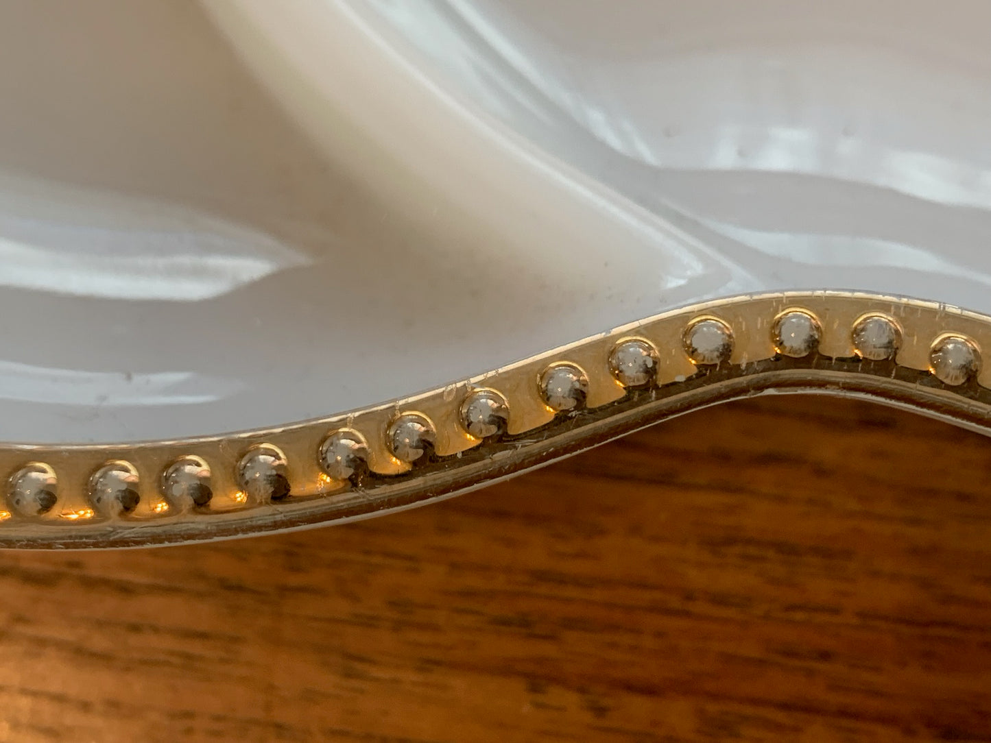 Fire king ovenware 3 section gold rim milk glass relish dish from 1950's (2410.1)