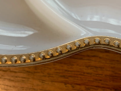 Fire king ovenware 3 section gold rim milk glass relish dish from 1950's (2410.1)
