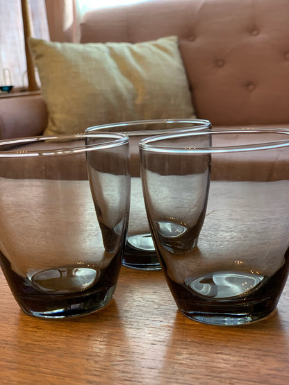 Libbey smokey gray old fashion cocktail glasses (1328) priced individually, 3 available.