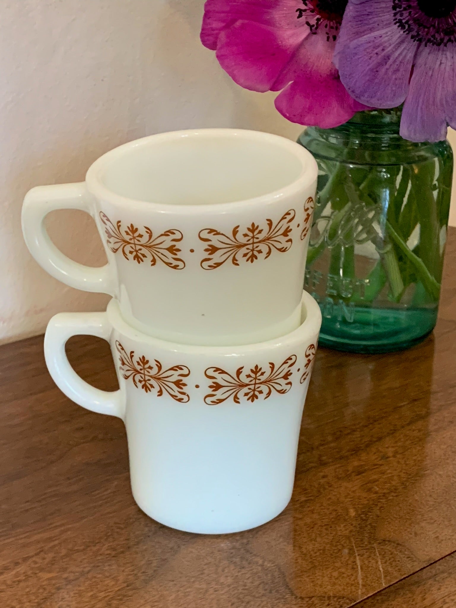 Corning Pyrex Vintage Copper filigree pattern, plates mugs