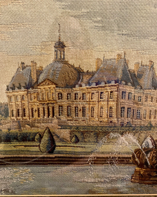 The Chateau de Vaux-le-Vicomte, France 22"×17.25" professionally framed needlepoint tapestry picture