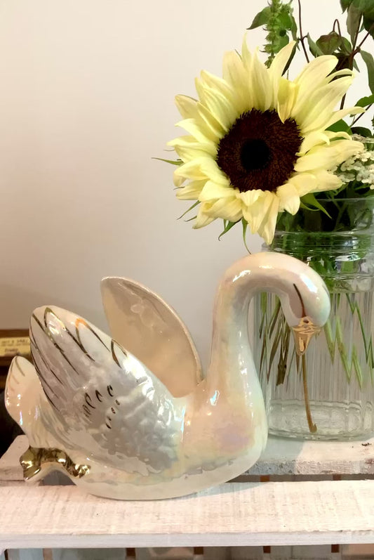Porcelain Luster pearlized swan planter with 22k gold detail hand-painted (OTTV 2919)